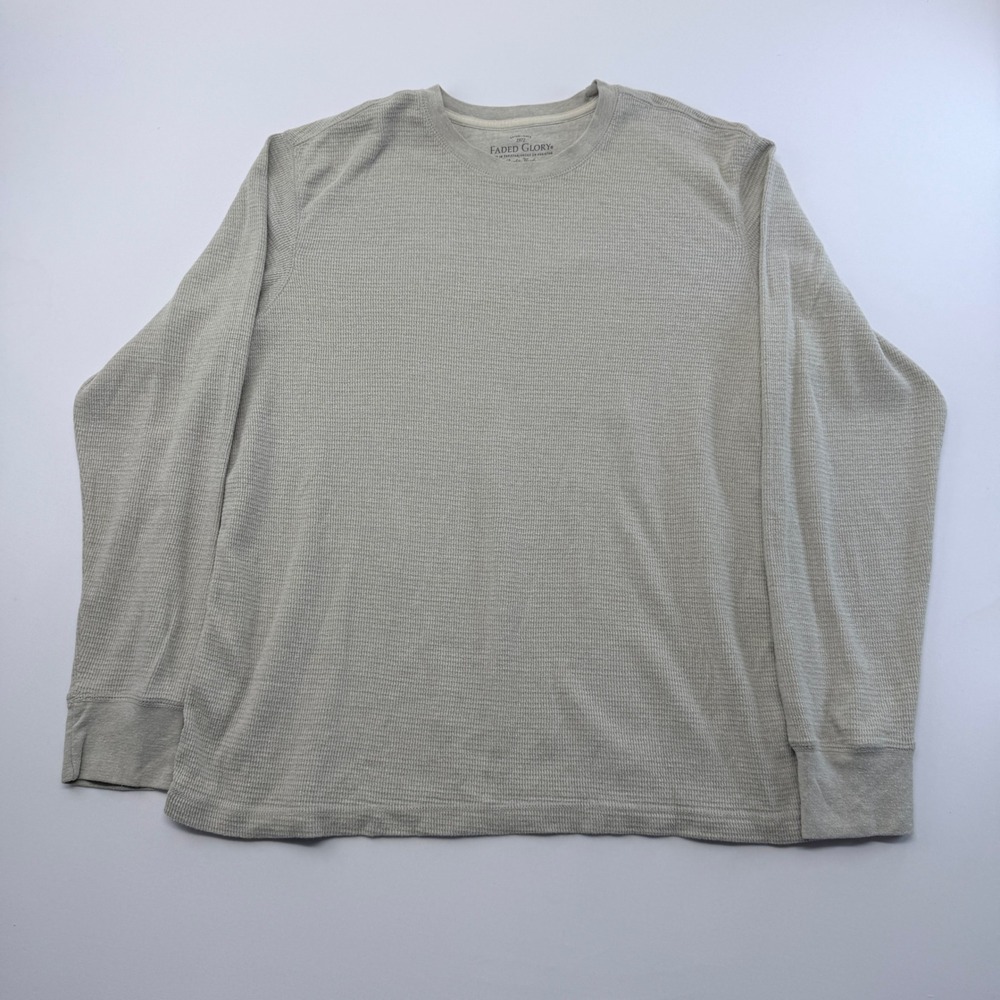 Faded Glory Mens XL Gray Waffle Knit Thermal Long Sleeve Shirt Crewneck Layering